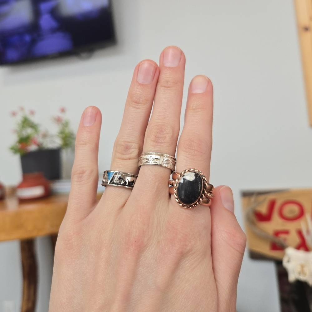 White Buffalo Turquoise Copper Ring